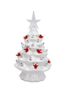 7.5" LED Ceramic Iridescent White Cardinal Tree