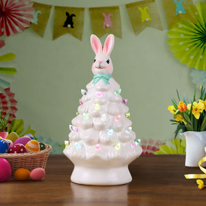 8 Inch White Ceramic Lighted Easter Tree