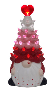 7.75" Light Up Ceramic Gnome Valentine Tree
