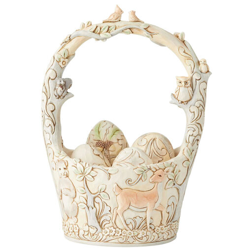 Jim Shore White Woodland Basket with Eggs